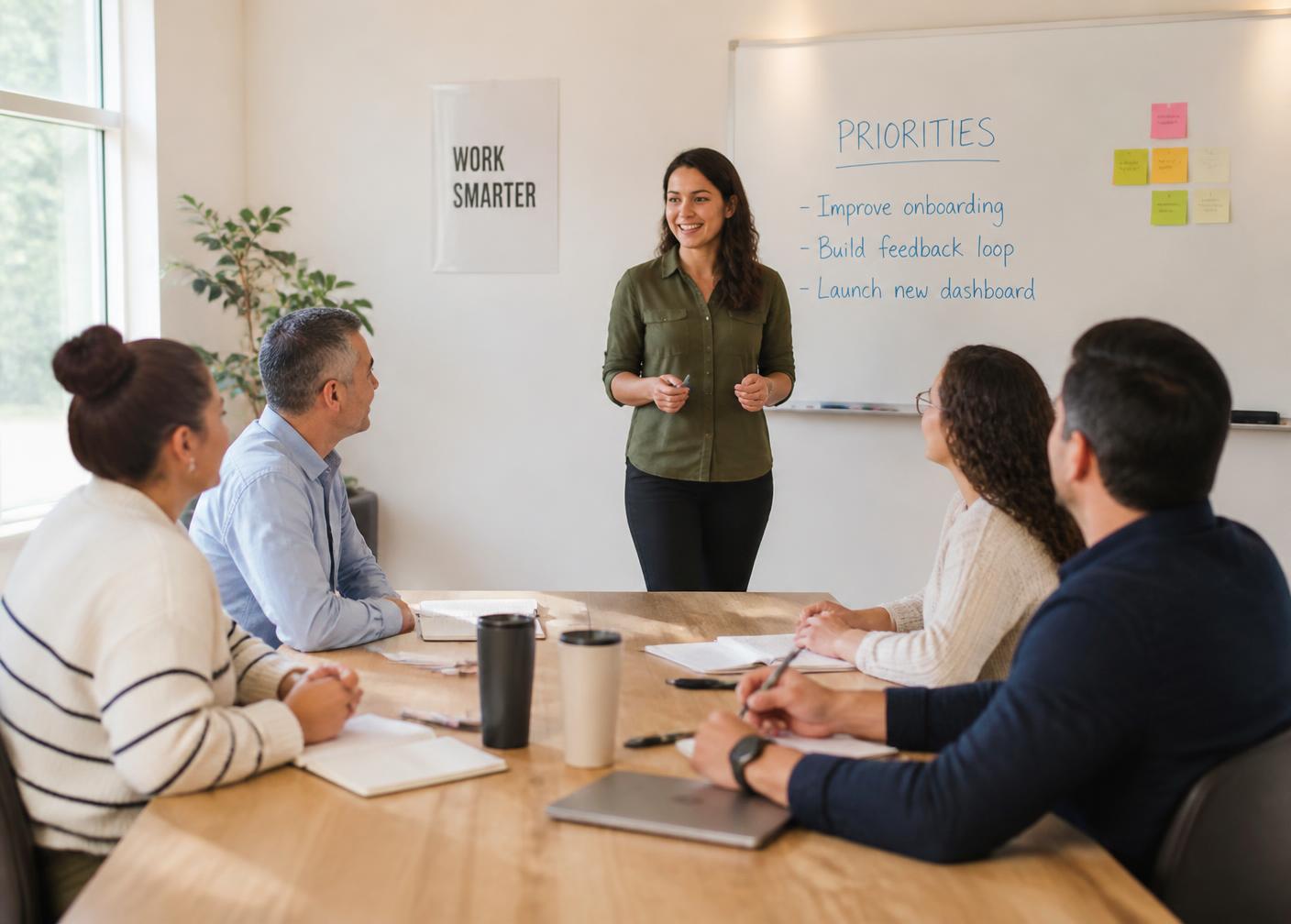 A manager leading a practical training workshop with a small team